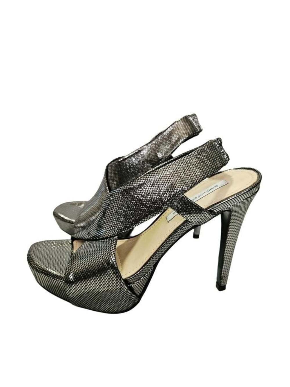 Diane von Furstenberg Zia Metallic Platform Slingback Sz 8.5M Sandals Gunmetal P